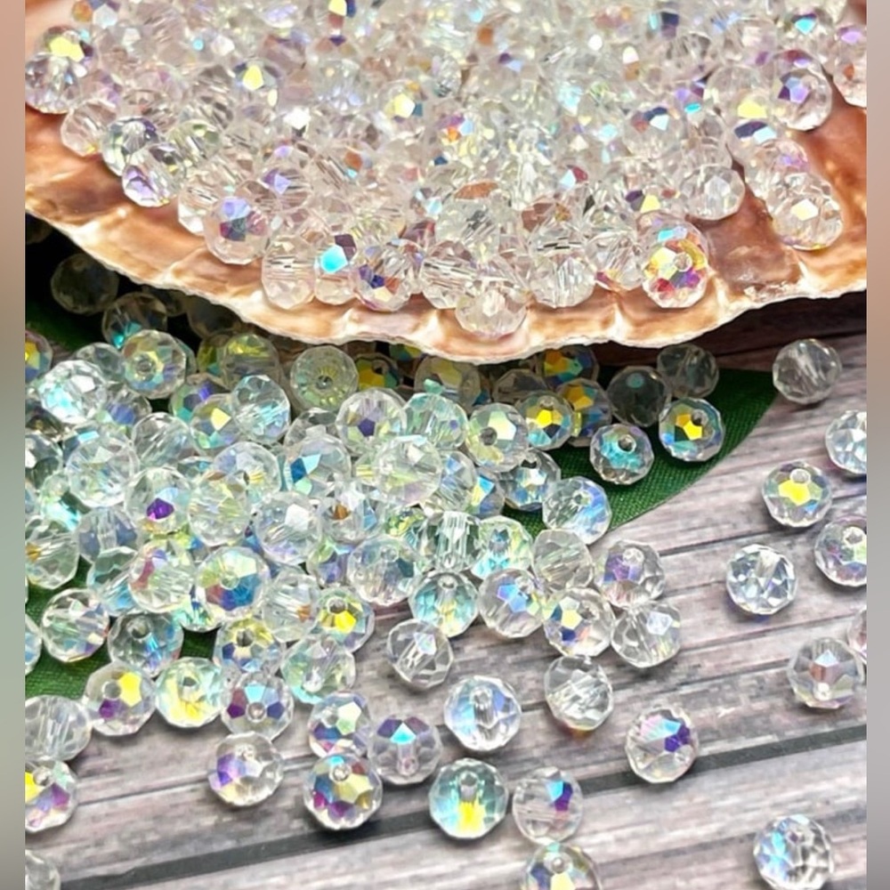 NEW AB Multi Faceted Briolette Rondelle Crystal Glass Beads DIY Jewelry Making